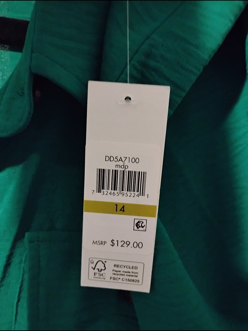 DKNY Midi Green Women’s Long Sleeve Drop Waist Belted Dress Size 14 MSRP $129 - Picture 5 of 9